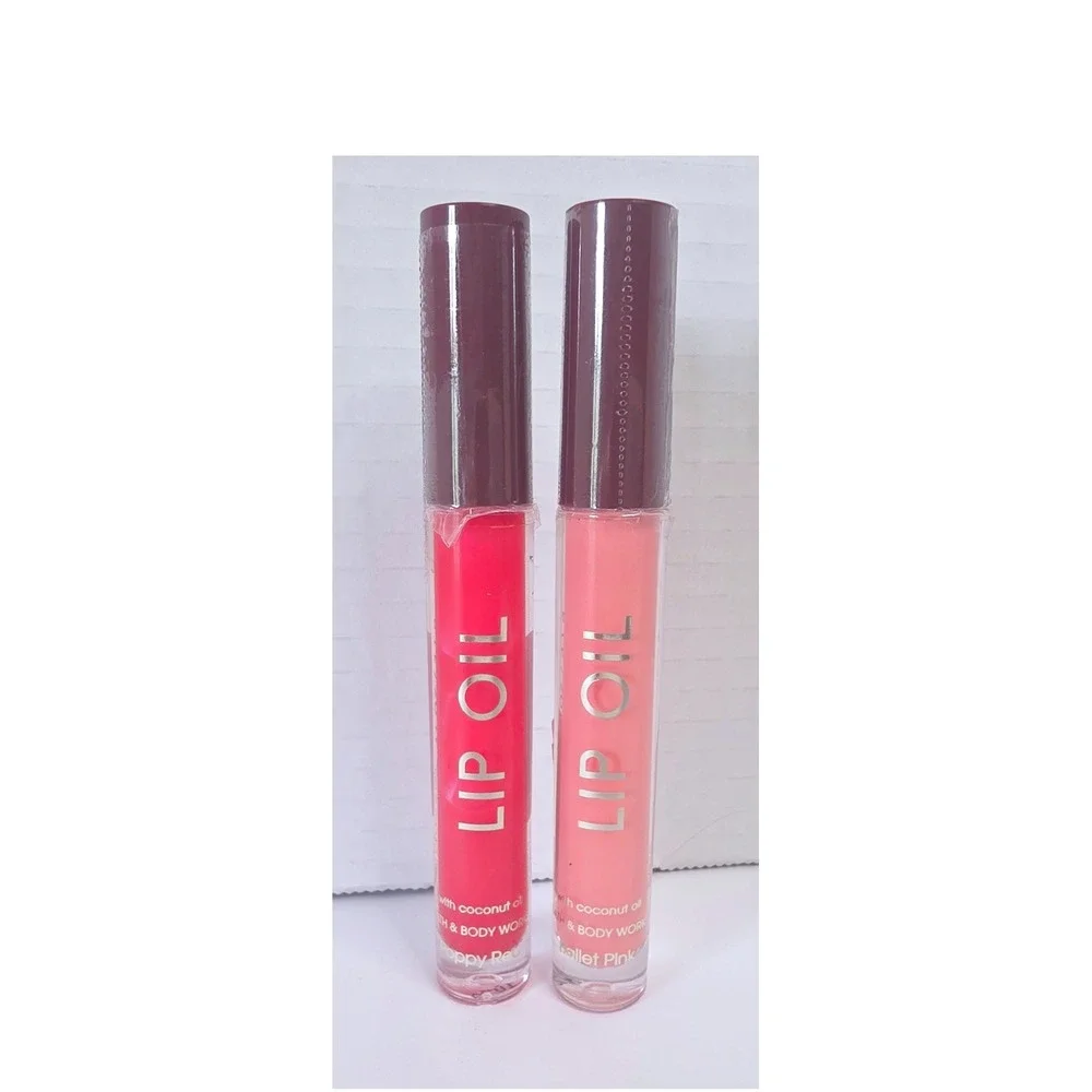 Bath & Body Works Lip Oil Set Poppy Red Ballet Pink Coconut Oil 0.11 oz 2 Pack